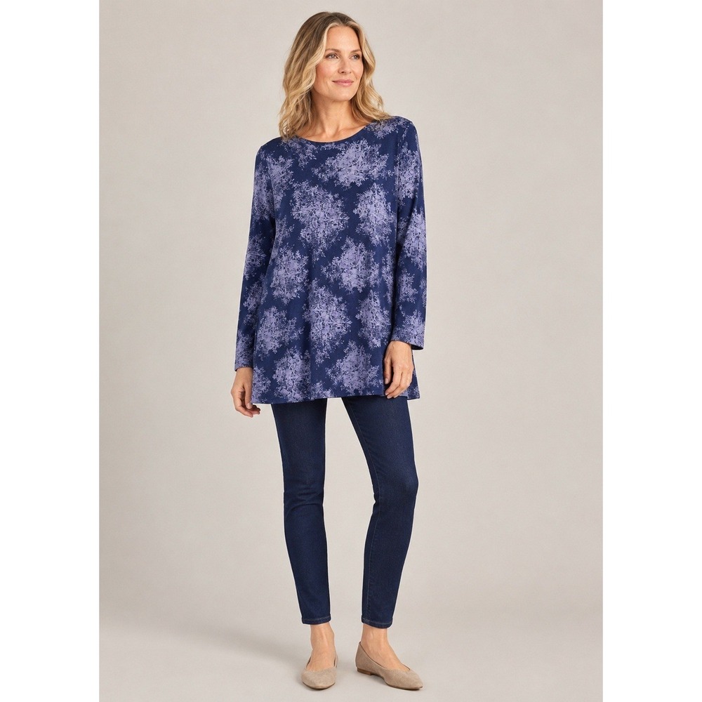 J. Jill Super Soft Tunic Top Women Large Blue Abstract‎ Print Pima Cotton Modal